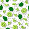 Kiwi fruit piece seamless pattern with seed on white background