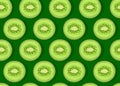 Kiwi fruit piece seamless pattern with shadow on emerald green background