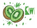 Kiwi fruit poster. Hand drawn vector illustration in cartoon style. Isolated on white background Royalty Free Stock Photo