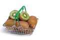 Kiwi fruit in shopping basket on white background, isolate