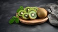 Ultra-detailed Kiwi On Dark Gray Stone Background