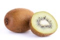 Kiwi fruit whole and half on white background