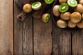 Kiwi fruit on wooden rustic table, ingredient for detox smoothie Royalty Free Stock Photo