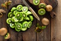 Kiwi fruit on wooden rustic table, ingredient for detox smoothie Royalty Free Stock Photo