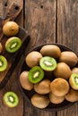 Kiwi fruit on wooden rustic table, ingredient for detox smoothie Royalty Free Stock Photo