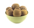 Kiwi fruits in green bowl isolated closeup Royalty Free Stock Photo