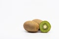 Kiwi Fruits Isolated on White Background, Two whole kiwi fruit and half kiwi fruit isolated Royalty Free Stock Photo