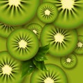 Kiwi green background. Sliced kiwi pieces.