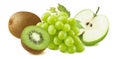 Kiwi, green grapes and apple isolated on white background Royalty Free Stock Photo