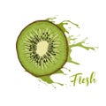 Kiwi fruit slice drawing for print. Vector illustration