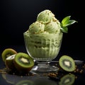 Kiwi Ice Cream, featuring a scoop of creamy green goodness infused with the tangy and refreshing by AI generated Royalty Free Stock Photo