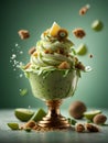 Kiwi ice cream, floating, delicious refreshing treat gelato. High vitamins and minerals, cinematic advertising photography