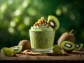 Kiwi ice cream, floating, delicious refreshing treat gelato. High vitamins and minerals, cinematic advertising photography