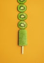 Kiwi ice cream popsicle. Green ice cream with kiwi slices Royalty Free Stock Photo