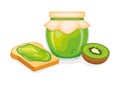 Toasted bread with kiwi jam vector illustration Royalty Free Stock Photo