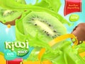 Kiwi juice. Sweet fruits. 3d vector