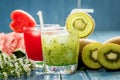 Kiwi juice and watermelon juice with fresh fruits Royalty Free Stock Photo