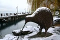 Kiwi and lake wakatipu blanketed in snow Royalty Free Stock Photo