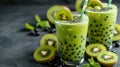 Kiwi milkshake with sweet tapioca balls, Asian bubble tea drink Royalty Free Stock Photo