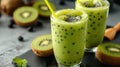 Kiwi milkshake with sweet tapioca balls, Asian bubble tea drink