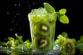 Kiwi and mint refreshing summer drink