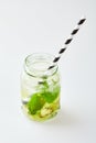 Kiwi Mojito cocktail with mint, kiwi, ice cubes and paper straw Royalty Free Stock Photo