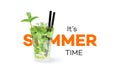 Kiwi Mojito Coctail On White Background. Seasonal Summer Conceptual Banner. Vector Design Element Royalty Free Stock Photo