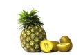 The Kiwi and pineapple on white background.