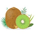 Kiwi with plants and flowers.