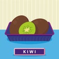 Kiwi on the plastic food packaging tray wrapped with polyethylene. Vector illustration Royalty Free Stock Photo