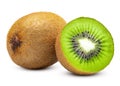 Kiwi. Ripe Kiwi fruit and half kiwifruit isolated on white background. Sliced juicy kiwi. Macro high quality Royalty Free Stock Photo