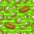 Kiwi seamless pattern. Green striped fruit background. Vector llustration