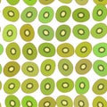Kiwi simple seamless pattern green slice fruit isolated on white background. Vector