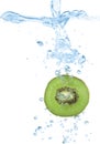 Kiwi slice splash in water Royalty Free Stock Photo