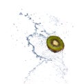 Kiwi slice splash in water-isolated on white background Royalty Free Stock Photo