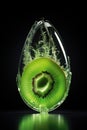 Kiwi slice splashing into water on black background. AI Generated Royalty Free Stock Photo