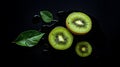 A kiwi sliced in half with two thin rounds