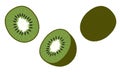 Kiwi, sliced and whole fruit Cute flat vector illustration in modern style. Isolated on white background. Royalty Free Stock Photo