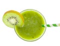 Kiwi yogurt smoothies juice and kiwi green fruit for breakfast in the morning on white background from top view Royalty Free Stock Photo