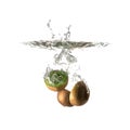 Kiwi splash on water, isolated Royalty Free Stock Photo