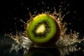 Kiwi water drops studio photo. Generate Ai