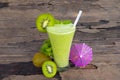 Kiwi yogurt fruit juice smoothie green colorful fruit juice milkshake blend beverage healthy . Royalty Free Stock Photo