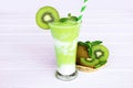 Kiwi yogurt fruit juice smoothie and green kiwi juice drink healthy . Royalty Free Stock Photo