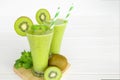 Kiwi yogurt fruit juice smoothie and green kiwi juice drink healthy . Royalty Free Stock Photo