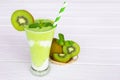 Kiwi smoothies colorful fruit juice beverage green healthy the taste yummy In glass drink episode morning on white background. Royalty Free Stock Photo