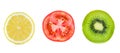 A Kiwifruit Slice and Lemon Slice  and tomato Slice  isolated on white Royalty Free Stock Photo