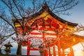 Kiyomizu-dera Shrine outter gate in the Spring illuminated at night Royalty Free Stock Photo