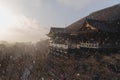 Kiyomizu temple, with snow in sunset famous landmark and tourist attraction in Kyoto, Japan