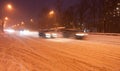 Kiyv night traffic in a snowstorm Royalty Free Stock Photo