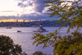 Kiz Kulesi or Maiden's Tower with cityscape of Istanbul at sunset Royalty Free Stock Photo